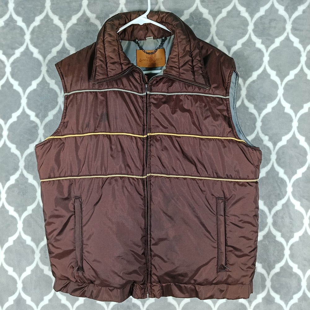 Black Sheep Down‎ Vest Men Large Brown Puffer 80s Vintage Western Ranch